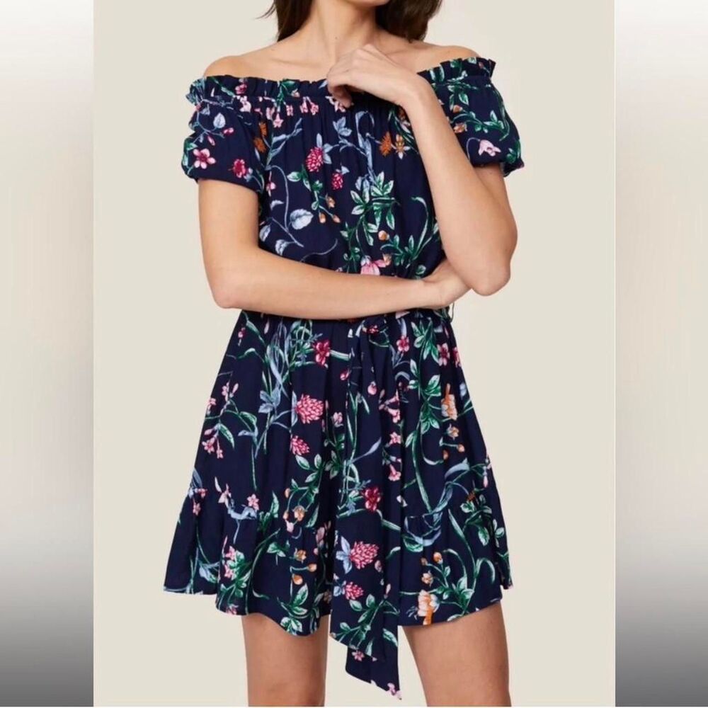 Slate & Willow Navy Floral Off the Shoulder Ruffle Mini Dress Size XL